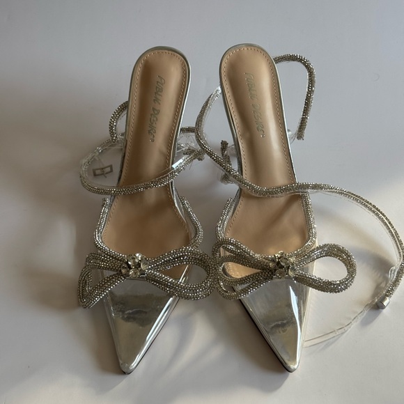 Midnight Clear Perspex Wrap Around Diamante Bow Pointed Toe High Heel. - Picture 7 of 14